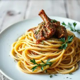 spaghetti com cordeiro e ervas
