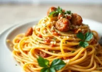 espaguete cremoso com calabresa