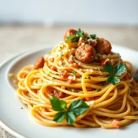 espaguete cremoso com calabresa
