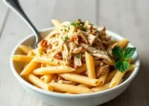 penne com molho de frango desfiado