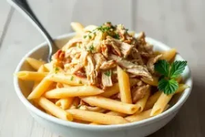 penne com molho de frango desfiado