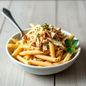 penne com molho de frango desfiado
