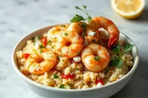 receita de arroz à grega com camarão