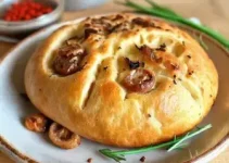 pão caseiro de cebola com linguiça