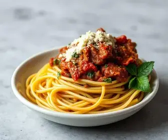 espaguete ao pesto e ragu de costela